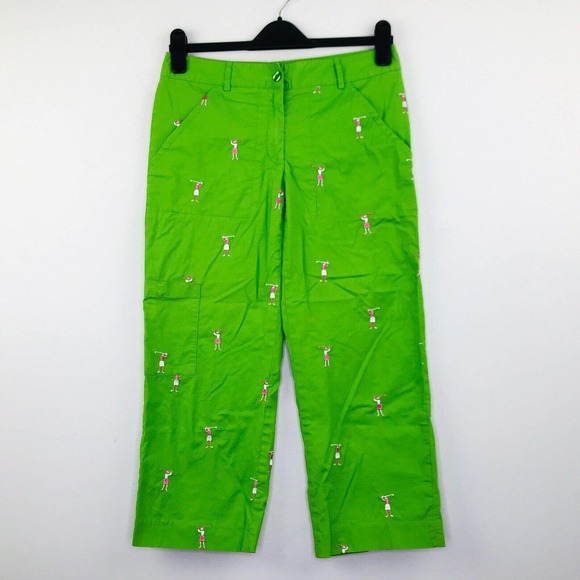 Lilly Pulitzer Pants - Lilly Pulitzer Women's 4 Pants Green Embroidered Golf Cargo Straight Crop BW14